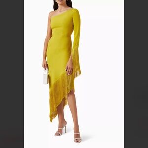 Asymmetrical One-Shoulder Yellow Dress with Fringe